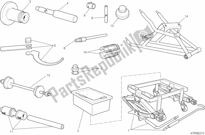 Alle onderdelen voor de Werkplaats Service Tools, Frame van de Ducati Superbike 1199 Panigale 2012